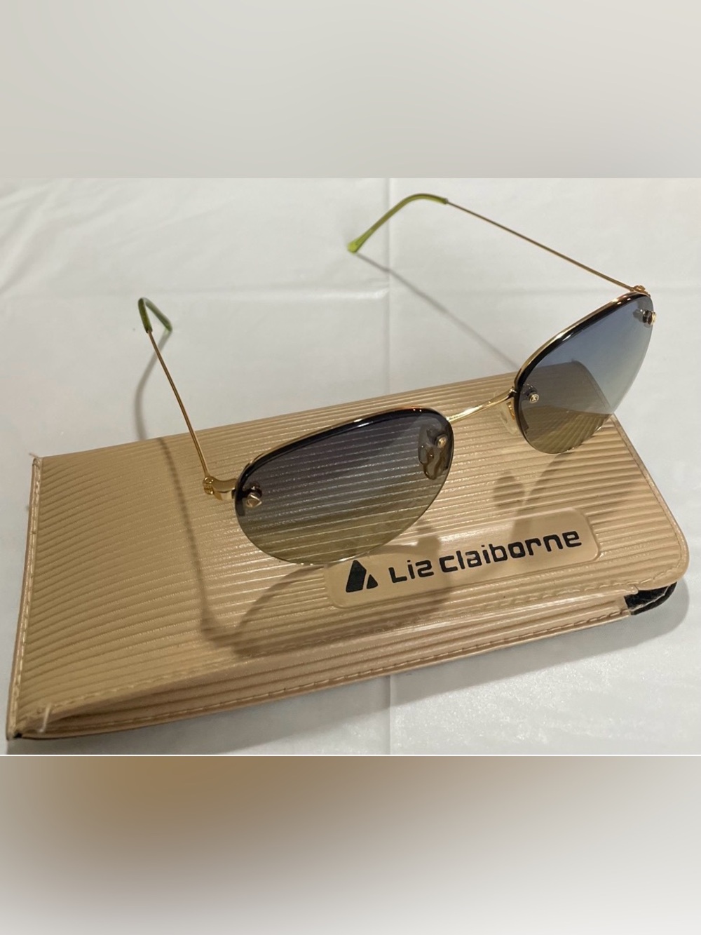 Liz Claiborne Gold Tone Metal Semi Rimless Women's Sunglasses & Slip Pouch